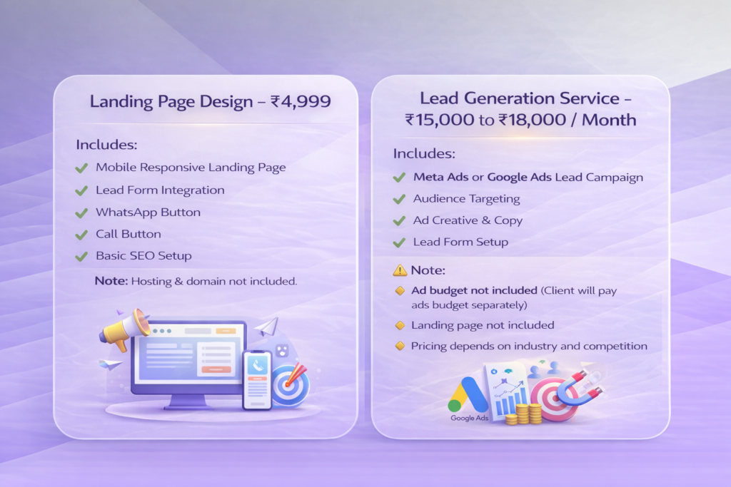 landing page and lead generation service plan by Raghav E Design