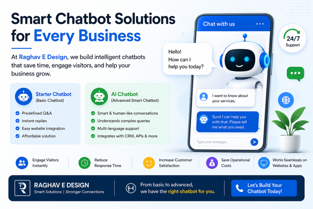 Raghav E Design Starter Chatbot and AI Chatbot solutions for websites and businesses